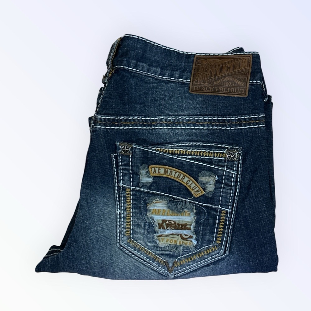 AFFLICTION GRANT Jeans Mens 31x30 Blue Medium Wash Slim Straight Distressed